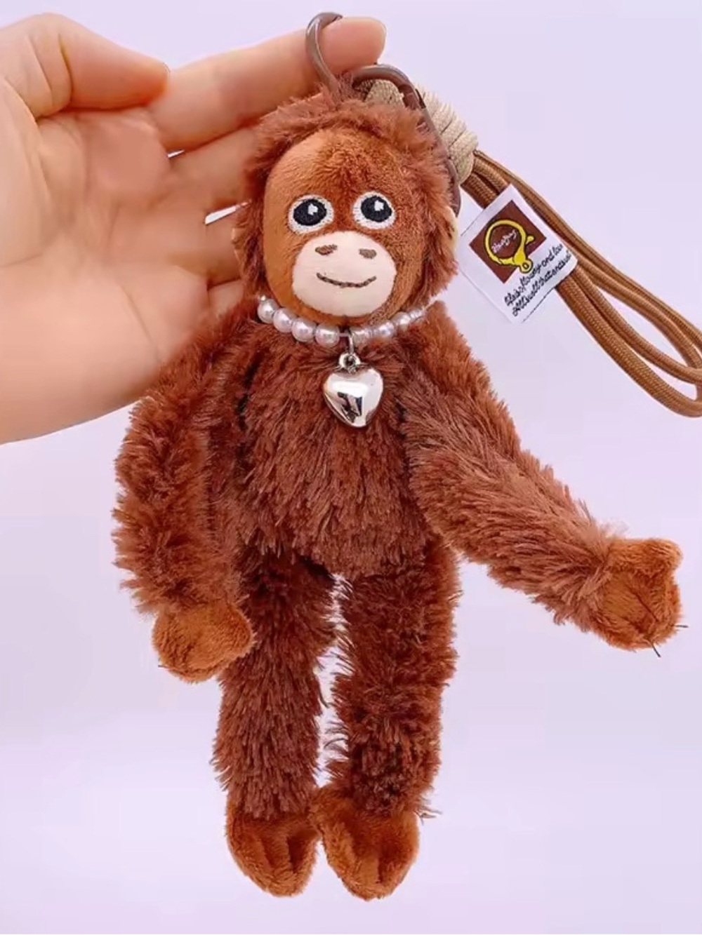 Plush Orangutan Bag Charm & Keychain with Pearl Necklace 8” long